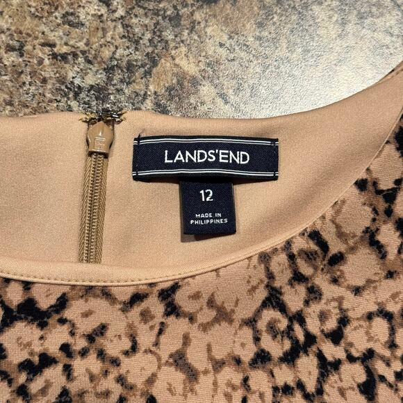 Lands End Dress Ponte Sheath Animal Boho Classic Neutral Earthy Brown Black 12 - Picture 3 of 8